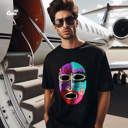 Red Indian Mask  تيشيرت اوفر سايز قطن باللون الأسود للرجال