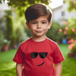 Cartoon Face تيشيرت اطفال قطن باللون الاحمر  
