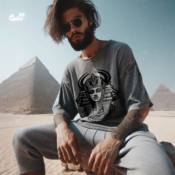 Pharaonic Sphinx تيشيرت اوفر سايز قطن باللون الرمادي للرجال