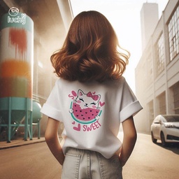 Sweet Cat تيشيرت اطفال قطن باللون الابيض