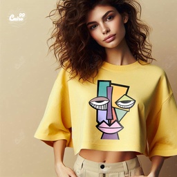 African Art  كروب توب اوفر سايز باللون الاصفر