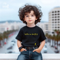 Hello Im Hungry تيشيرت اطفال قطن باللون الاسود