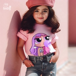 Powerpuff girl تيشيرت اطفال قطن باللون البينك