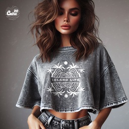 Island Life كروب توب اوفر سايز باللون الرمادي