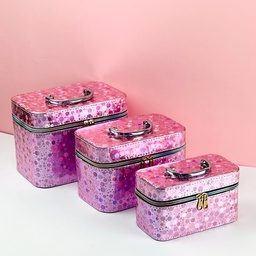 [HH00014058] شنط ميكاب 3 قطع لحمل وتنظيم ادوات المكياج مزينة باللون الموف