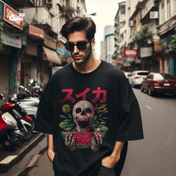 Sweet Death تيشيرت اوفر سايز قطن باللون الاسود للرجال