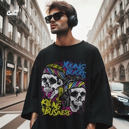 Young Bucks تيشيرت اوفر سايز قطن باللون الاسود للرجال