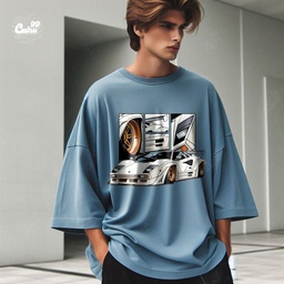 Lamborghini countach تيشيرت اوفر سايز قطن باللون الازرق للرجال