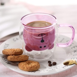 [HH00014367] مج زجاج دبل شكل دبدوب 250 ملي لشرب النسكافيه والكابتشينو