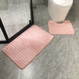 [HH00014725] طقم دواسات قطعتين لارضيات الحمام من القطيفة باللون البينك