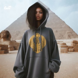 Golden Isis Wings هودي اوفر سايز قطن للنساء باللون الرمادي