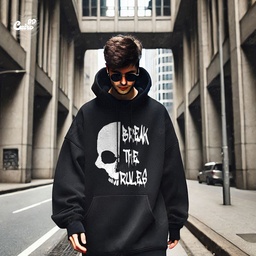 Break The Rules هودي اوفر سايز قطن للرجال باللون الأسود