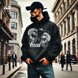 Broken Like Me هودي اوفر سايز قطن للرجال باللون الأسود